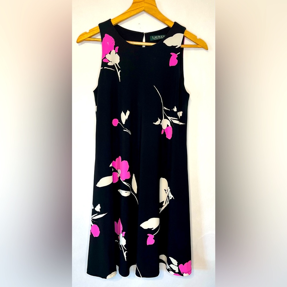 Ralph Lauren Women’s Black/Pink FloralA-Line Shift Whimsy Glam Dress Size 6P